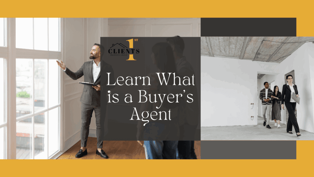 Real estate agent presenting to potential clients in a modern, sunlit room with a clipboard and architectural features.