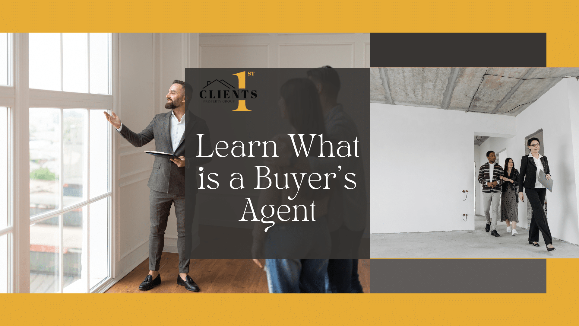 Person presenting near a window to a group, showcasing a buyer's agent's role for Clients1st Property Group.